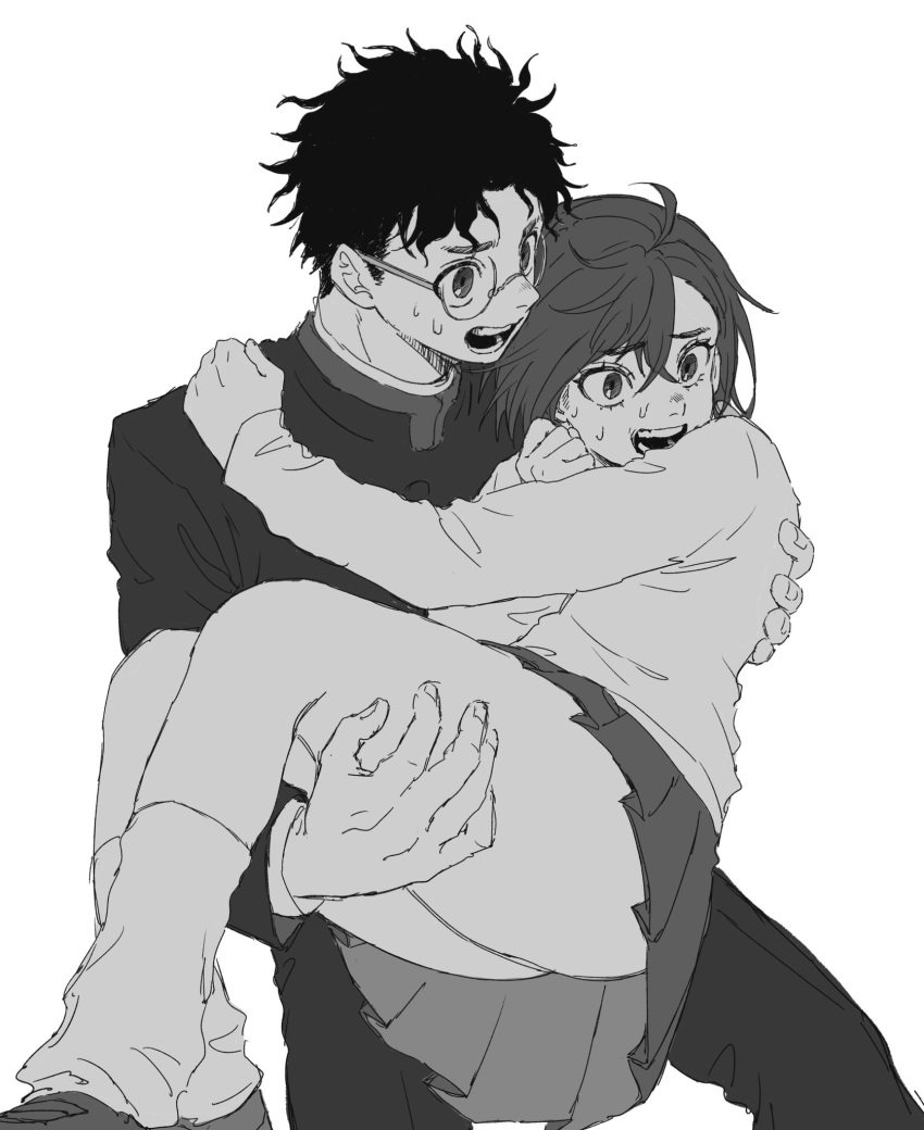 1boy, 1girl, ayase_momo, bh20647, couple, dandadan, gakuran, glasses