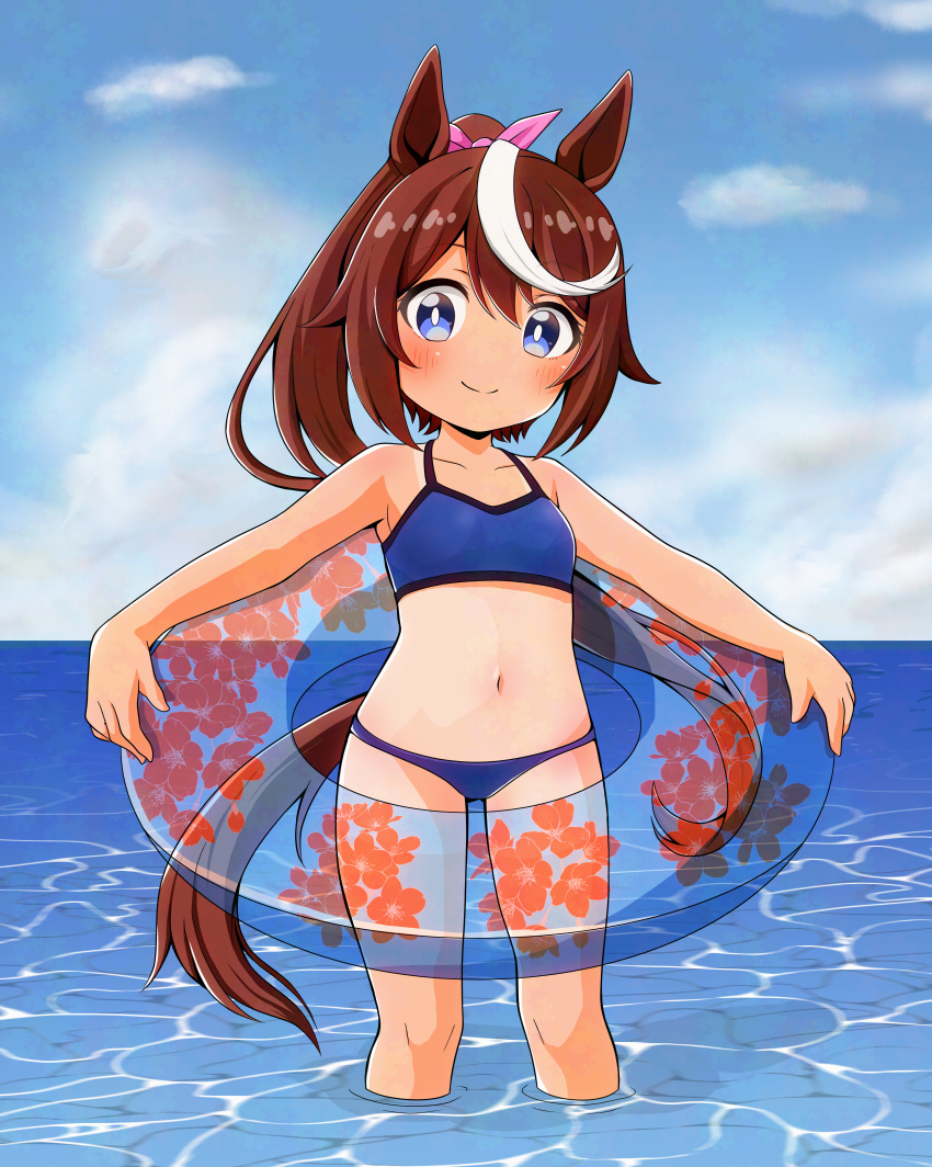 1girl, absurdres, animal_ears, bikini, blush, breasts, brown_hair, closed_mouth