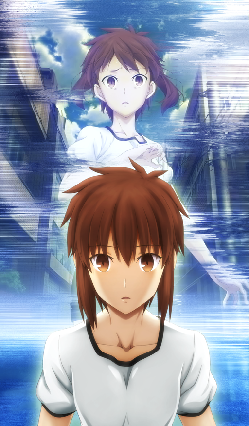 1girl, androgynous, breasts, brown_eyes, brown_hair, chromatic_aberration, clouds, cloudy_sky