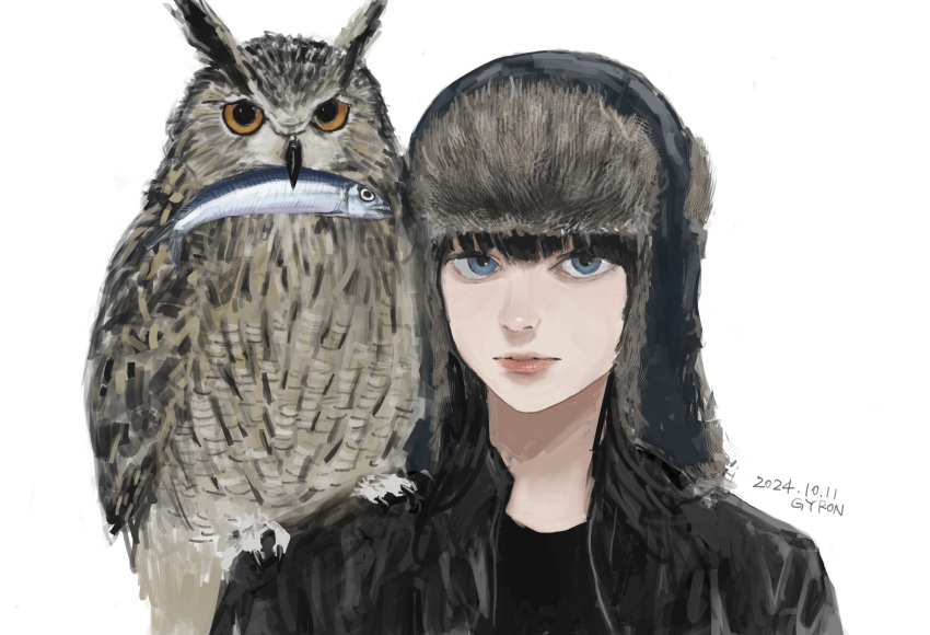 1girl, 2024, absurdres, animal, animal_on_shoulder, armald0, bird, bird_on_shoulder