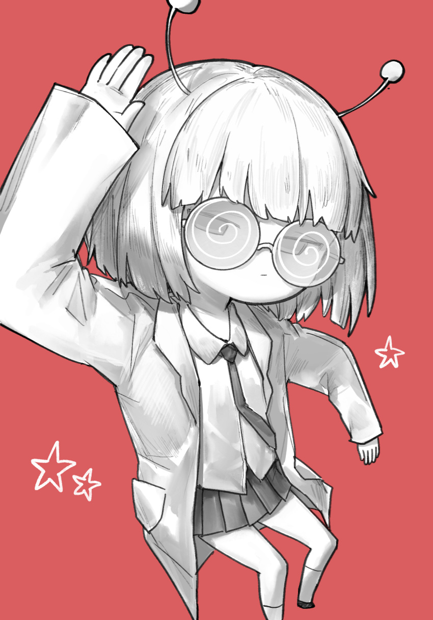 132_(bb32768), 1girl, andromedako, antennae, blunt_bangs, bob_cut, closed_mouth, coke-bottle_glasses