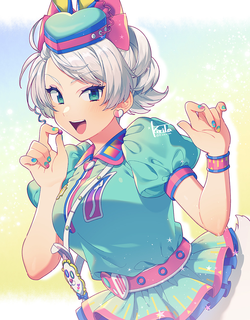 1girl, belt, blue_eyes, blue_hat, blue_skirt, candy, daisy_duck, disney