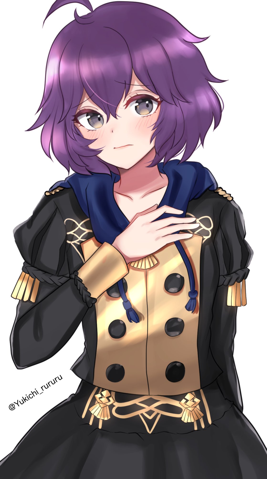 1girl, ahoge, bernadetta_von_varley, black_jacket, black_skirt, fire_emblem, fire_emblem:_three_houses, garreg_mach_monastery_uniform