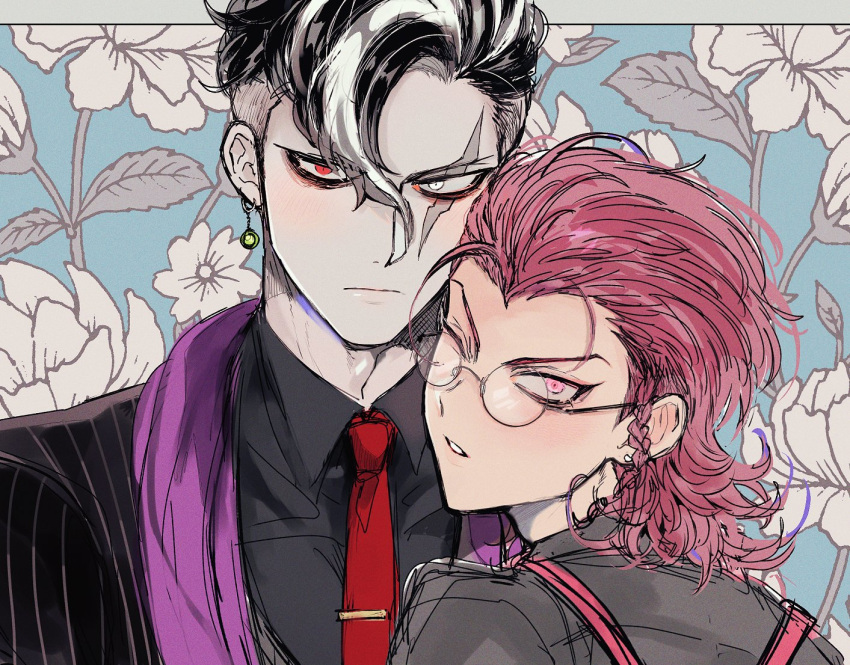 2boys, black_hair, black_shirt, braid, closed_mouth, collared_shirt, commentary_request, danganronpa_(series)