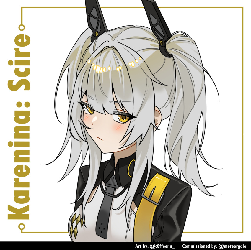 1girl, black_bodysuit, bodysuit, c0ffeenn, character_name, closed_mouth, commission, grey_hair
