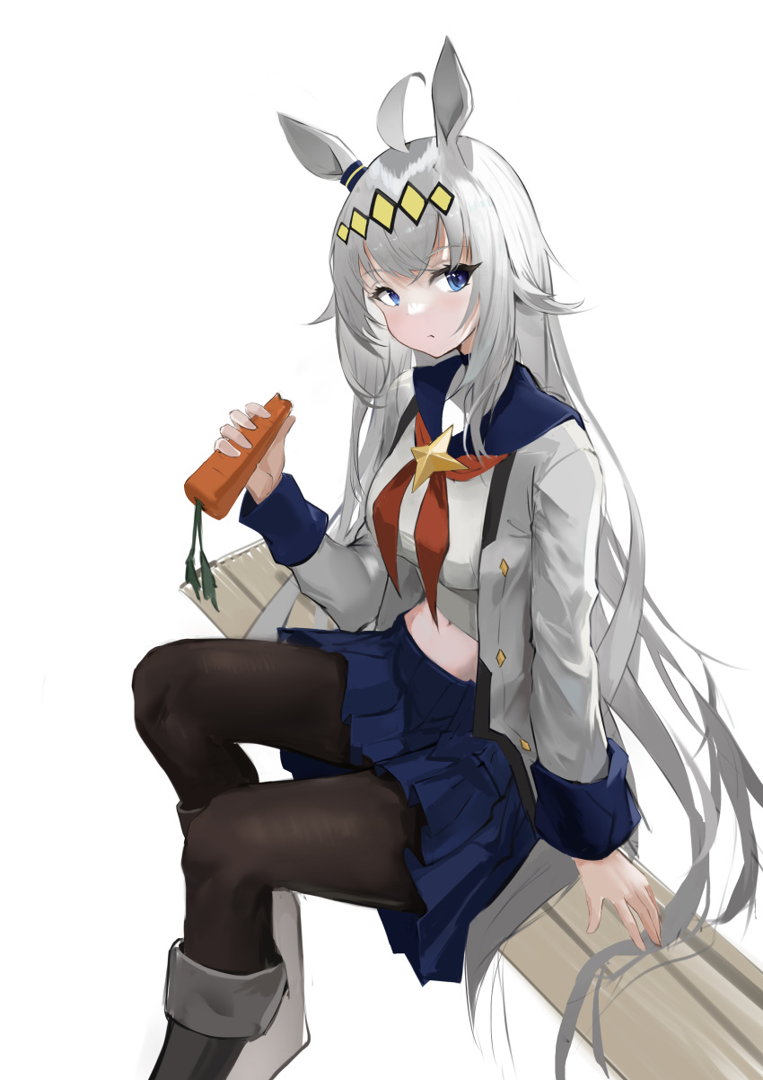 1girl, :t, absurdres, ahoge, animal_ears, bite_mark, black_pantyhose, blouse
