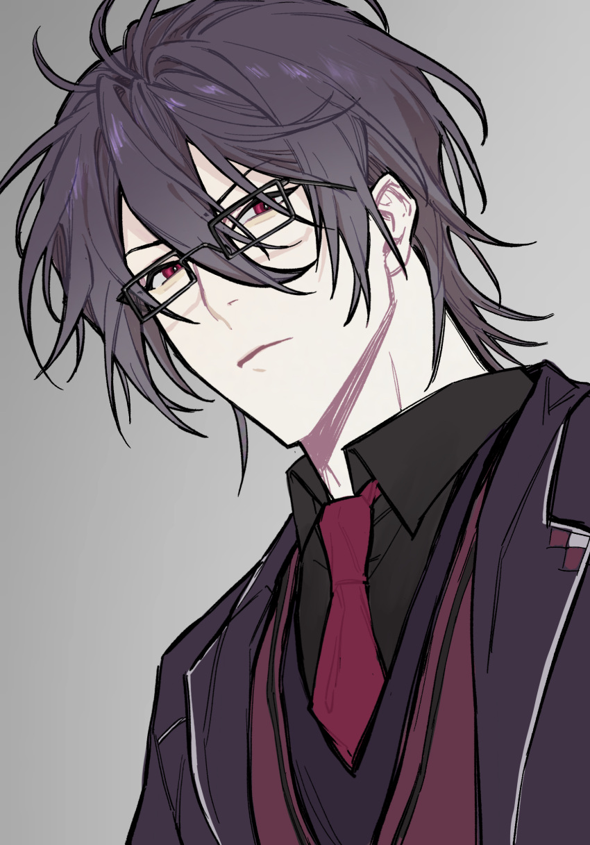 1boy, black-framed_eyewear, black_hair, black_jacket, black_shirt, black_vest, chinese_commentary, closed_mouth