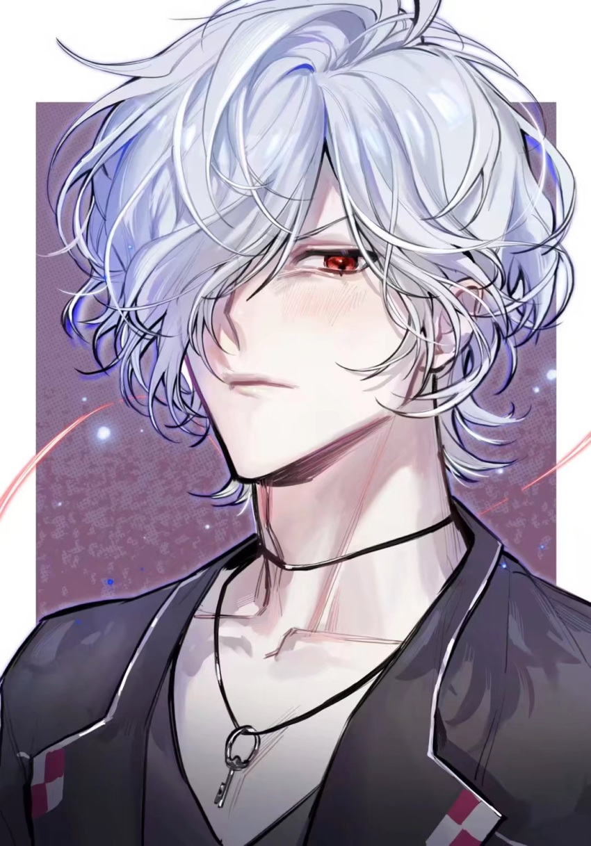 1boy, black_jacket, black_shirt, chinese_commentary, closed_mouth, collarbone, commentary_request, diabolik_lovers