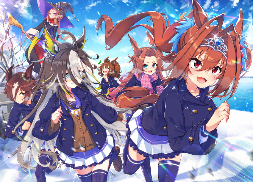 6+girls, absurdres, animal_ears, blue_eyes, brown_hair, character_request, daiwa_scarlet_(umamusume), dream_journey_(umamusume)
