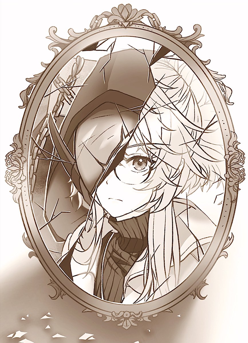 1girl, abe_(nikke), broken_mirror, chain, coffin, cracked_mask, glasses, goddess_of_victory:_nikke