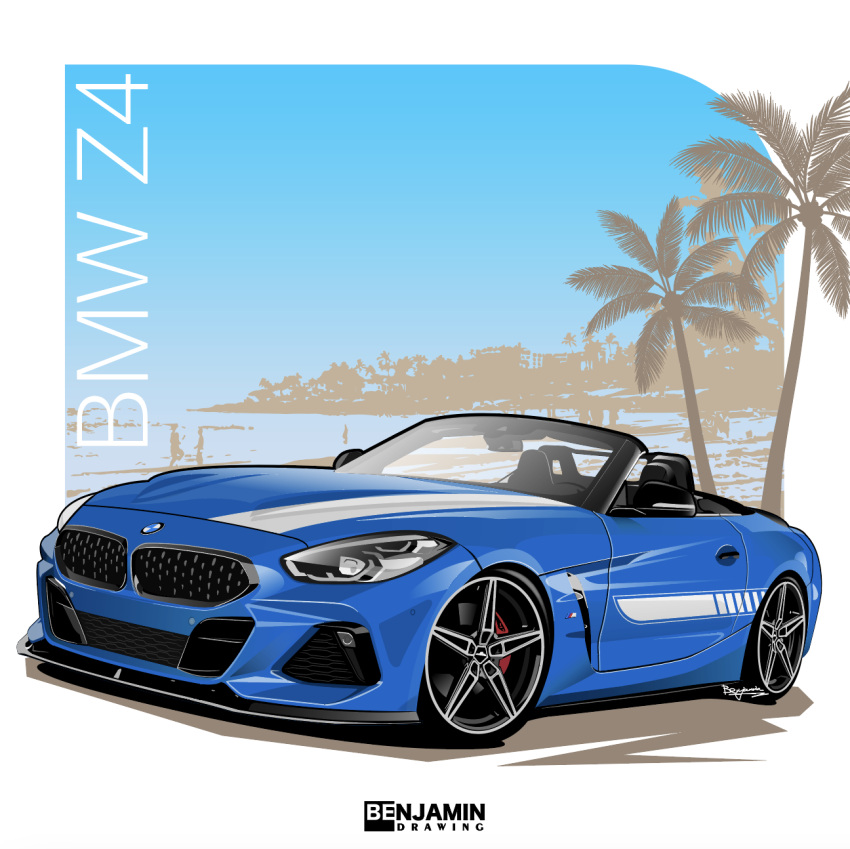 artist_logo, artist_name, benjamin_(user_scjv3278), blue_car, bmw, bmw_z4, car, convertible