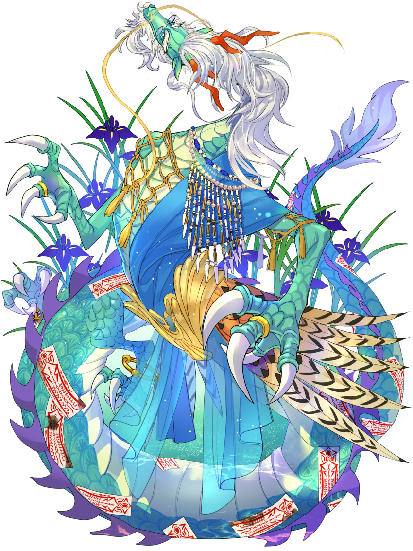 dairoku_ryouhei, dragon, flower, full_body, furry, glasses, highres, horns