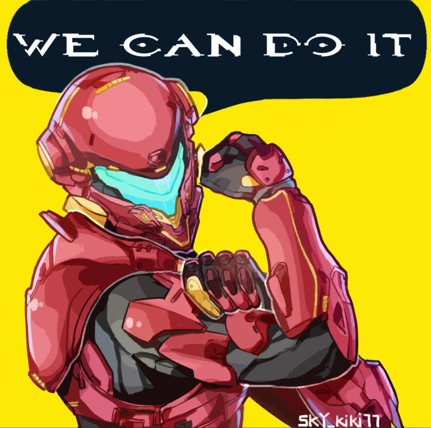 1girl, assault_visor, english_commentary, english_text, halo_(series), halo_5:_guardians, head_tilt, highres
