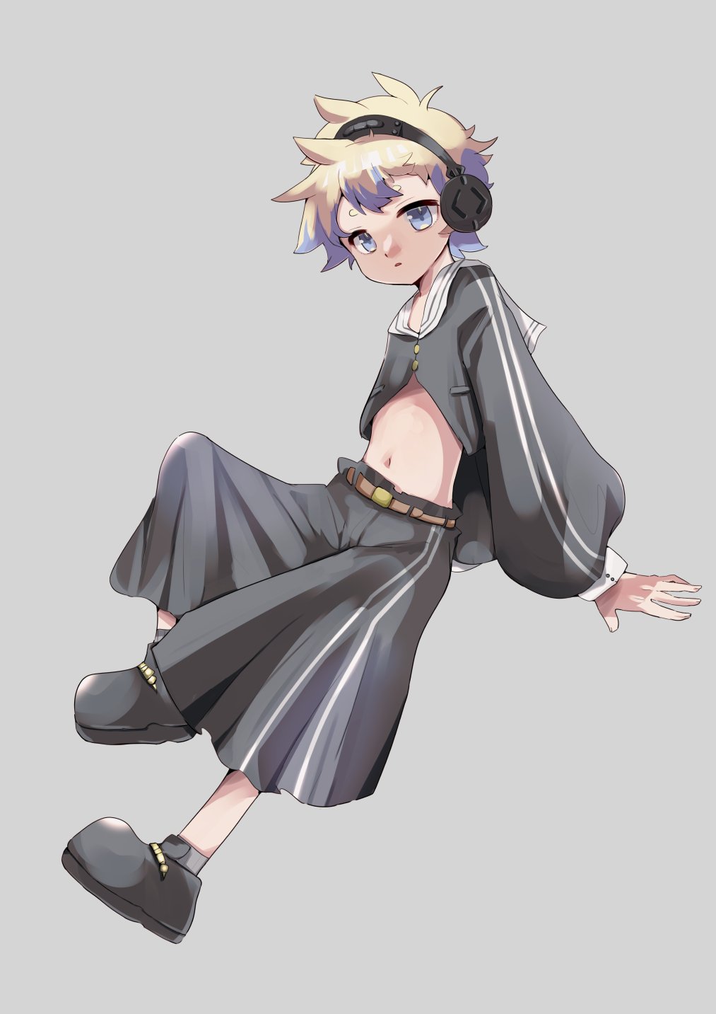 1boy, belt, blonde_hair, blue_eyes, blue_hair, full_body, g4l_(song), headphones