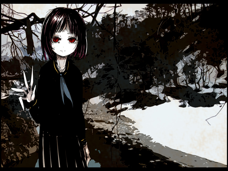 1girl, black_hair, black_serafuku, commentary_request, keida_riiko, long_fingers, looking_at_viewer, original