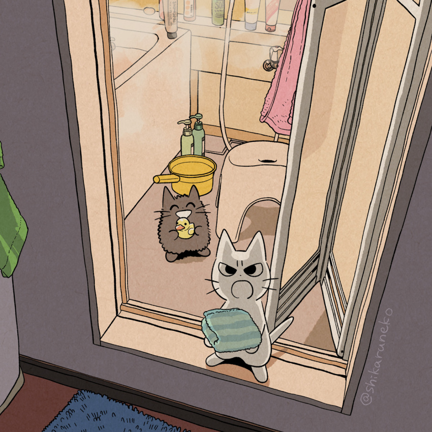 :d, animal, animal_focus, bath_stool, bathroom, bathtub, cat, doorway