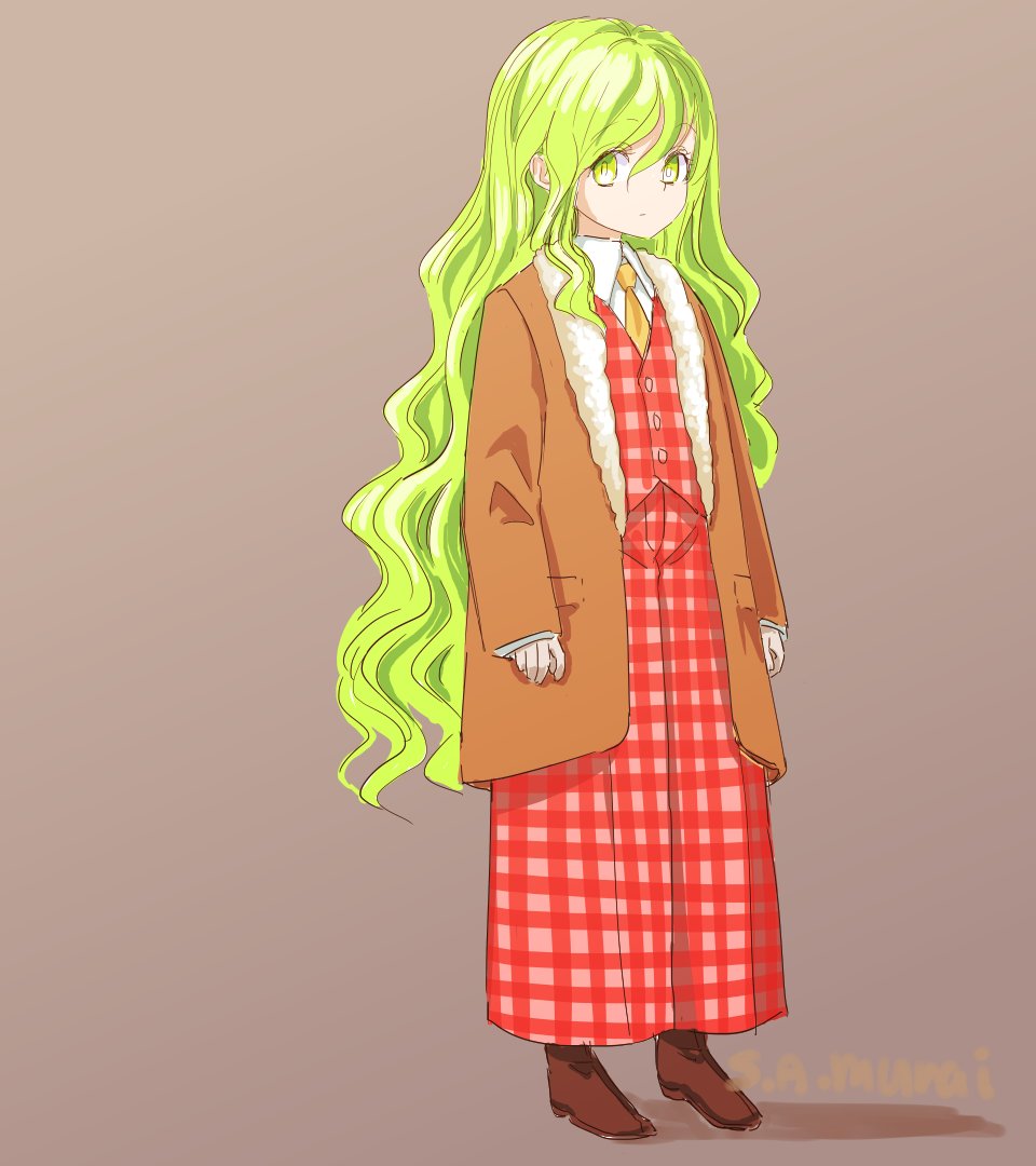 1girl, adapted_costume, ascot, brown_coat, coat, collared_shirt, commentary_request, fur_trim