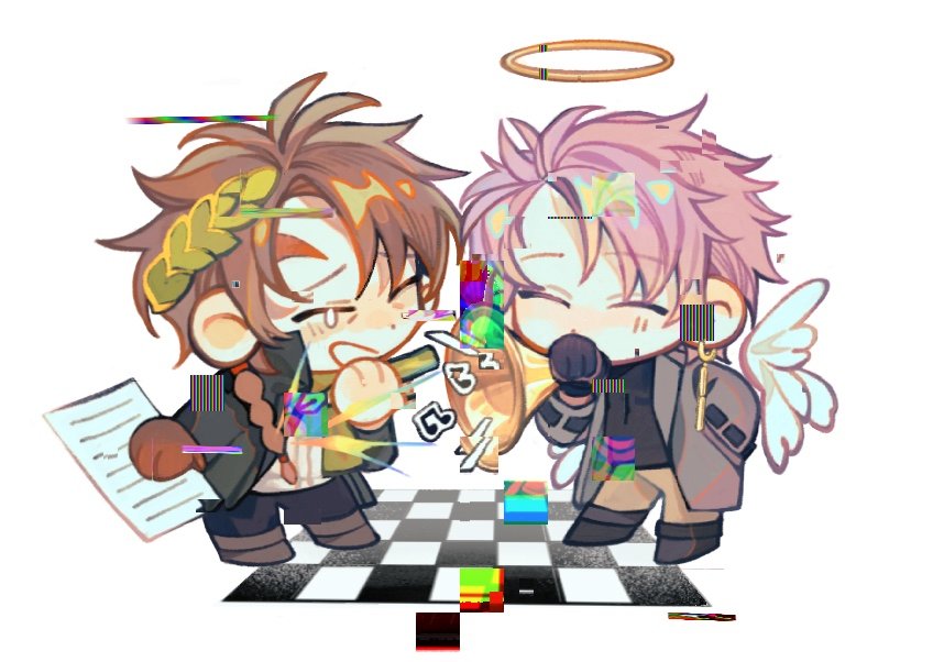 2boys, ^_^, black_coat, black_footwear, black_pants, black_shirt, blowing_horn, braid