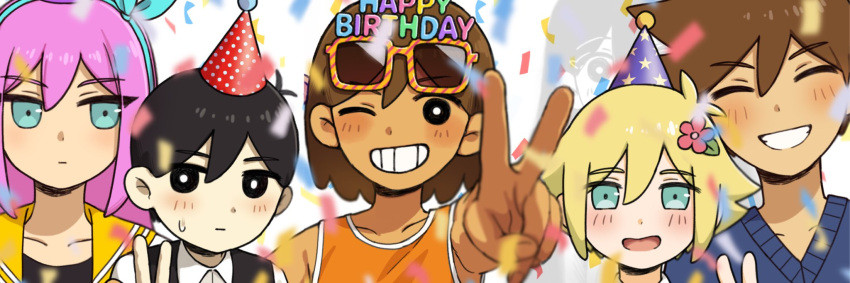 2girls, 4boys, aubrey_(faraway)_(omori), aubrey_(omori), basil_(faraway)_(omori), basil_(omori), black_eyes, black_hair