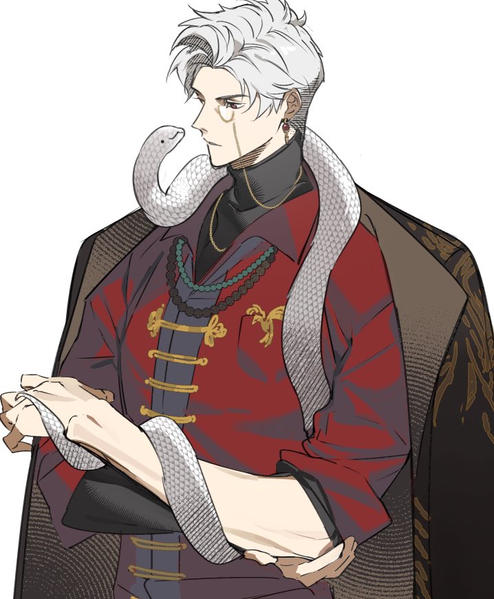 1boy, black_jacket, black_shirt, chinese_clothes, grey_hair, jacket, jacket_on_shoulders, lingzi