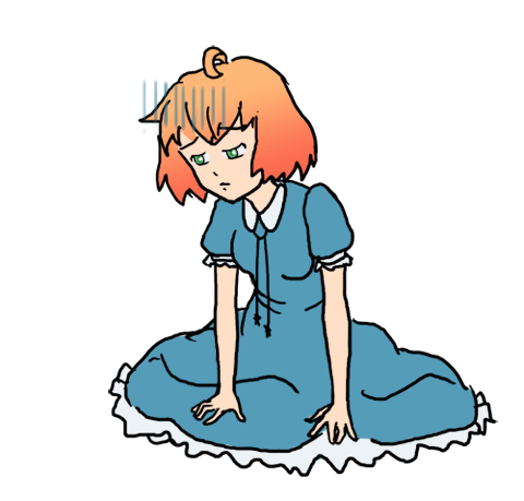 dress, green_eyes, lowres, momo-tan, orange_hair, radio_momoiro, rd, sad