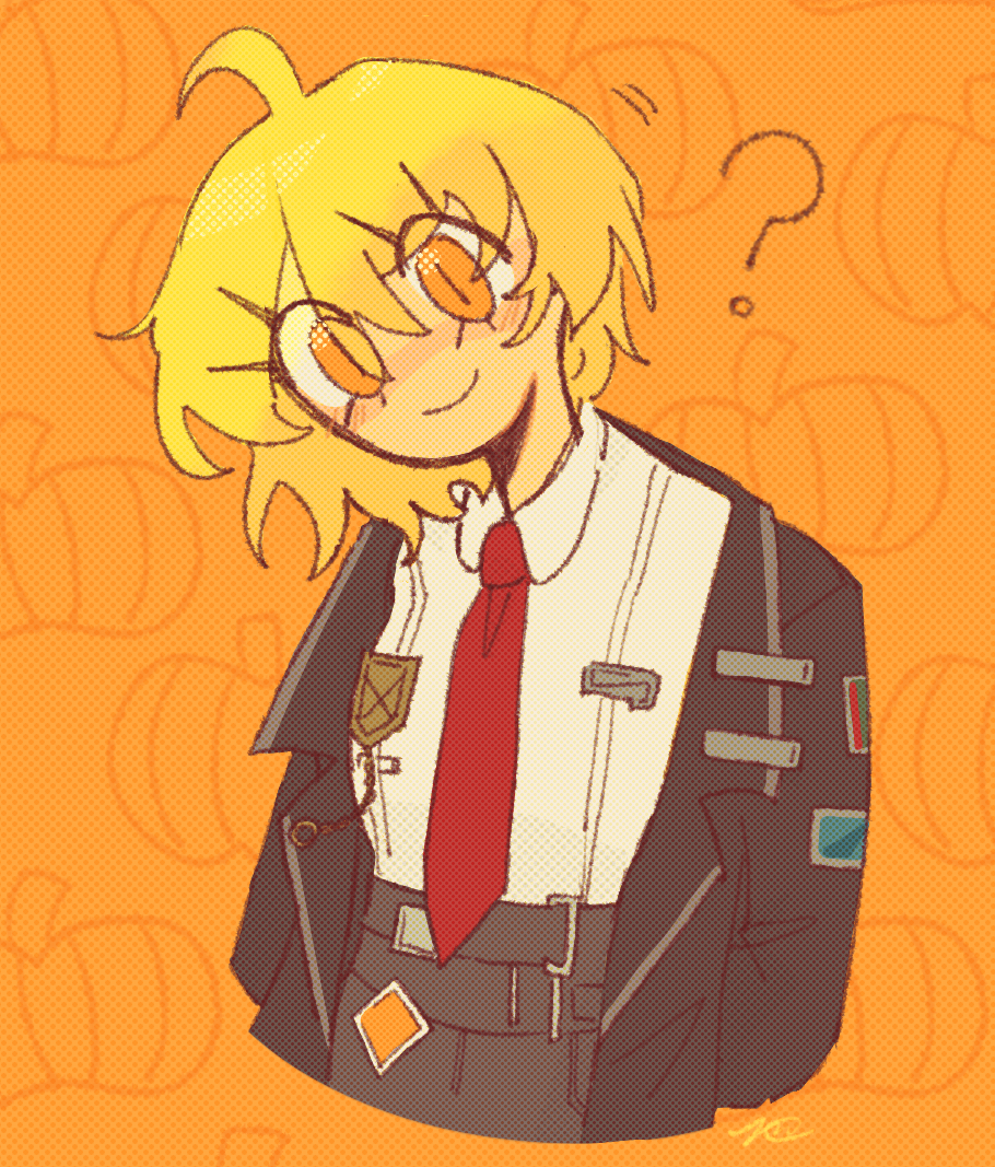 1girl, ?, ahoge, arms_at_sides, black_jacket, blonde_hair, blush, collared_shirt