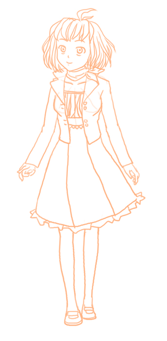 lineart, momo-tan, radio_momoiro, rd, short_hair, smile