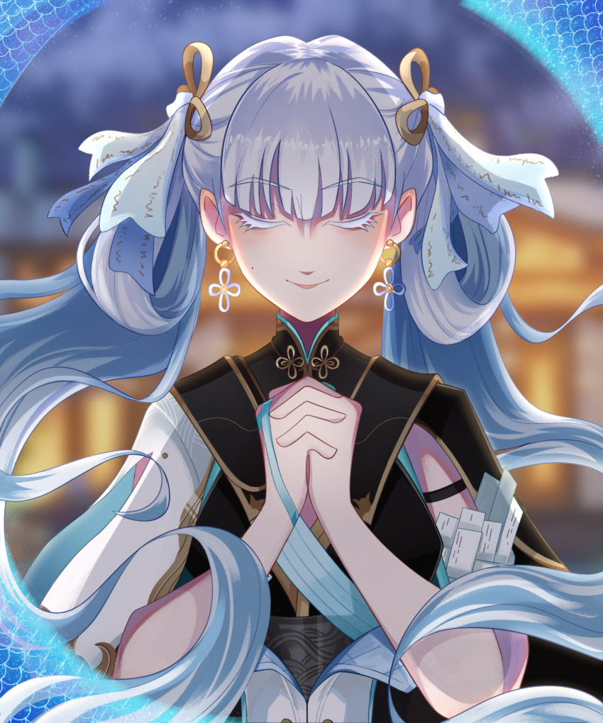 absurdres, black_collar, bow, closed_eyes, collar, hair_bow, hair_extensions, highres