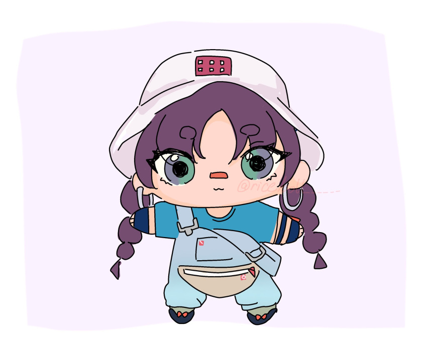 black_hair, blue_shirt, chibi, cute, fanny_pack, fingerless_gloves, fortnite, grey_earrings