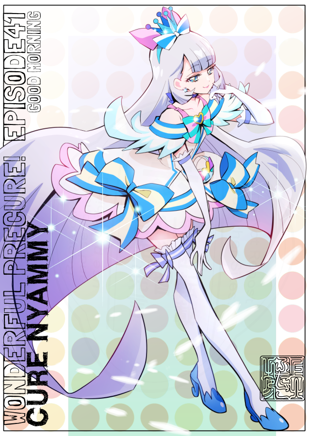 1girl, aqua_hairband, artist_logo, blue_choker, blue_crown, blue_eyes, blue_footwear, blue_hairband