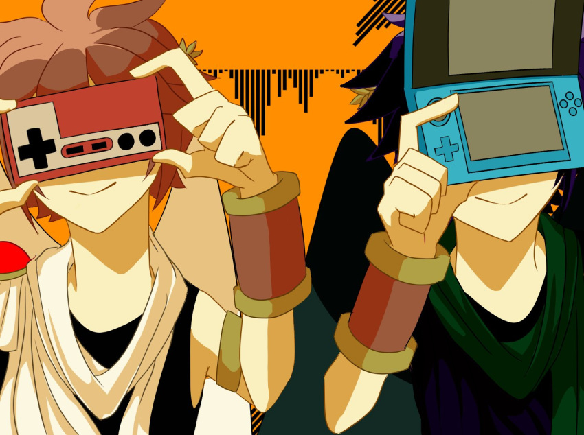 2boys, 3ds, angel, angel_wings, araba, black_hair, bracer, brown_hair