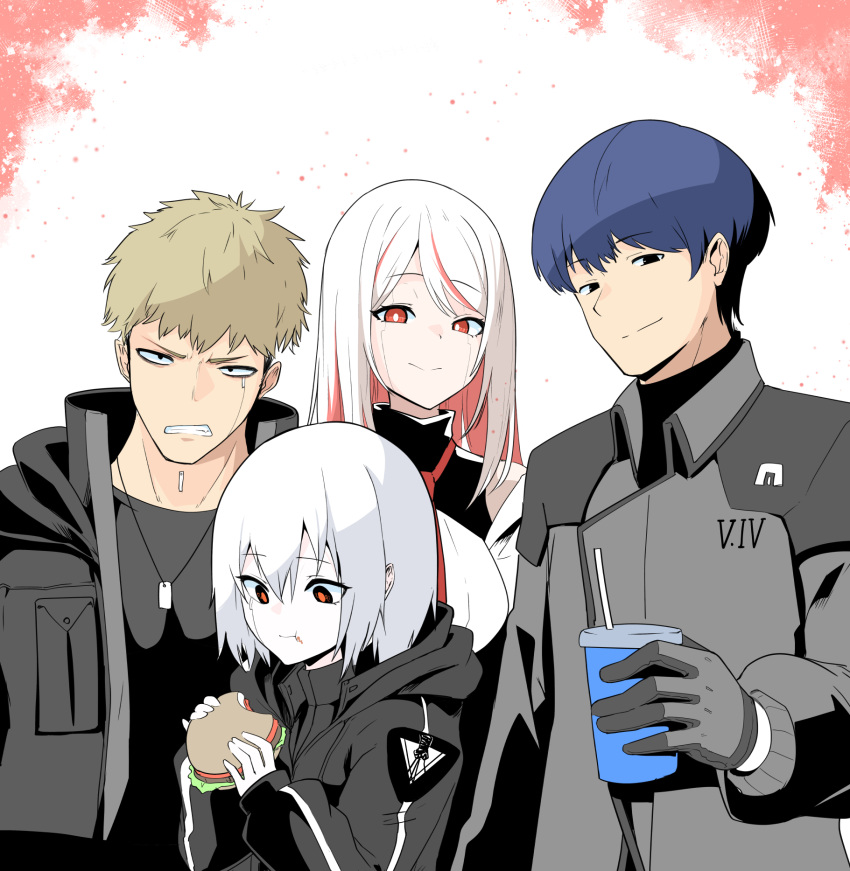 2boys, 2girls, 621_(armored_core_6), armored_core, armored_core_vi:_fires_of_rubicon, ayre_(armored_core_6), black_jacket, black_undershirt