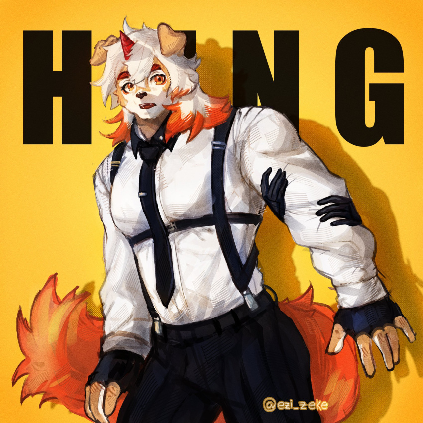 1boy, album_cover_redraw, arknights, black_gloves, black_necktie, black_pants, character_name, colored_tips