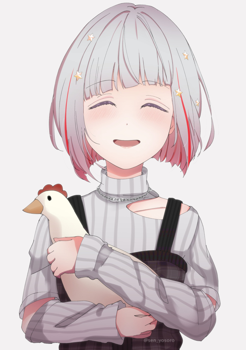 1girl, :d, ^_^, absurdres, bob_cut, closed_eyes, clothing_cutout, collarbone