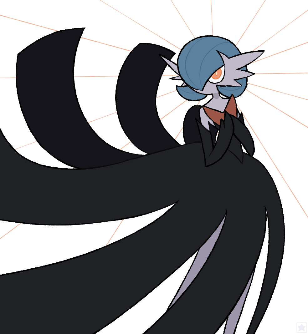 alternate_color, black_dress, black_gloves, blue_hair, bob_cut, colored_skin, dress, elbow_gloves