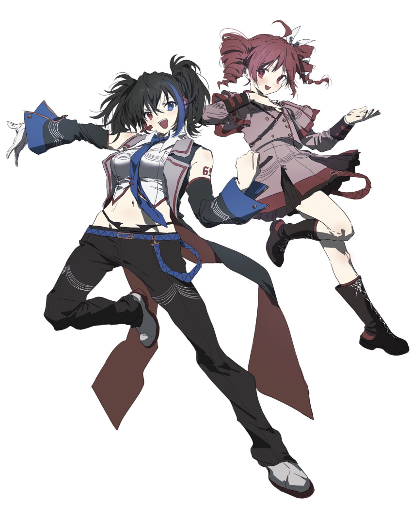 2girls, absurdres, ahoge, arm_tattoo, belt, bikini, black_belt, black_footwear