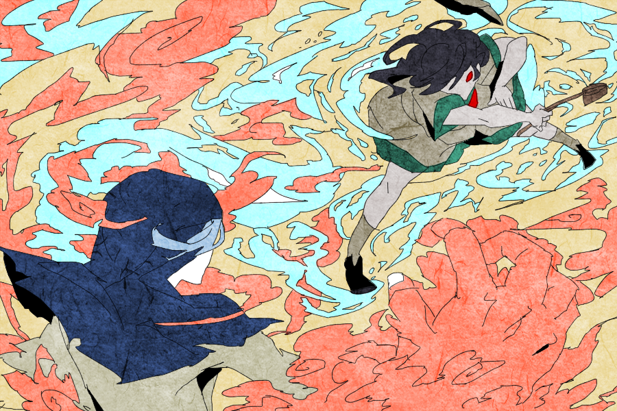bad_id, battle, hood, kumoi_ichirin, mgn0isi, multiple_girls, murasa_minamitsu, touhou