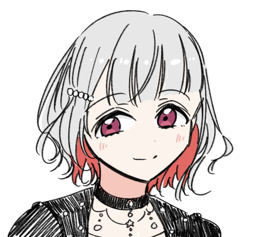 1girl, black_choker, black_dress, bob_cut, choker, closed_mouth, diagonal_bangs, dress