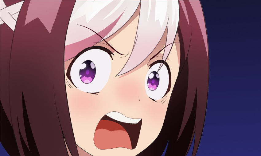1girl, agemasen!_(meme), angry, blush, braid, brown_hair, commentary_request, hair_between_eyes