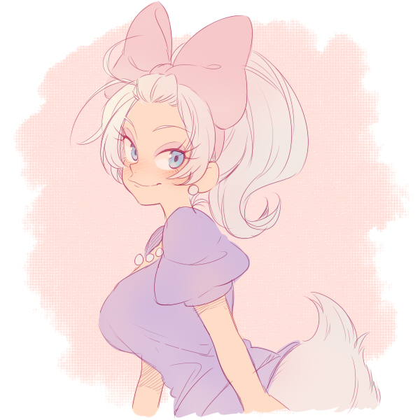 1girl, bangs_pinned_back, blue_eyes, bow, bow_hairband, daisy_duck, disney, duck_tail