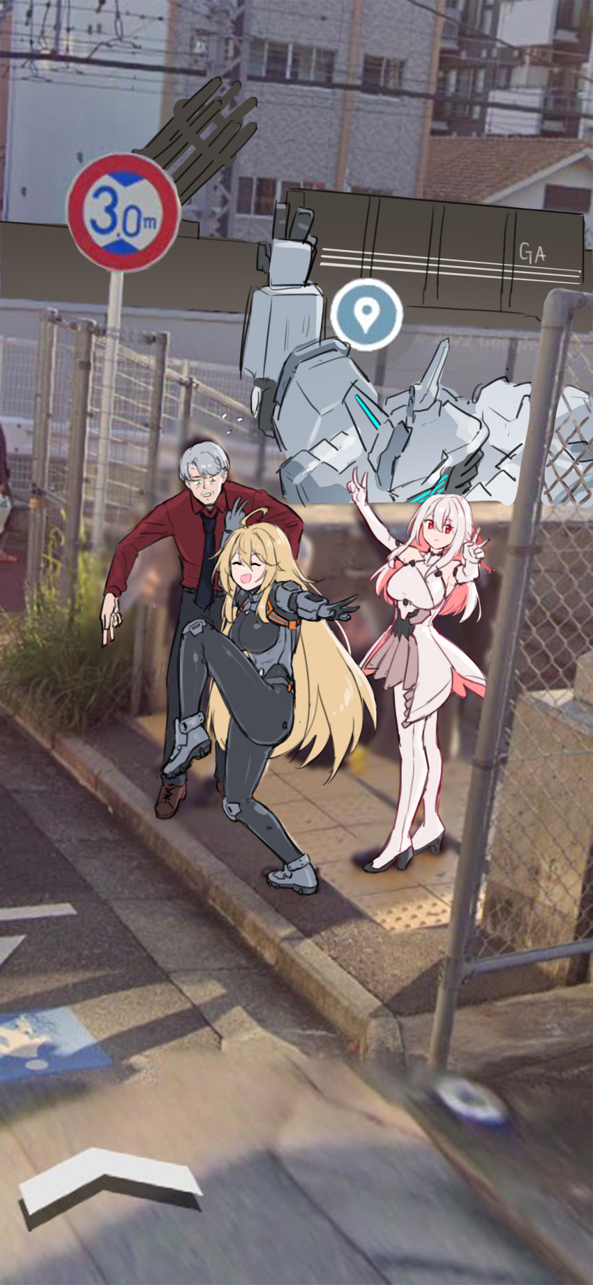 1boy, 2girls, 621_(armored_core_6), absurdres, ahoge, armored_core, armored_core_vi:_fires_of_rubicon, ayre_(armored_core_6)