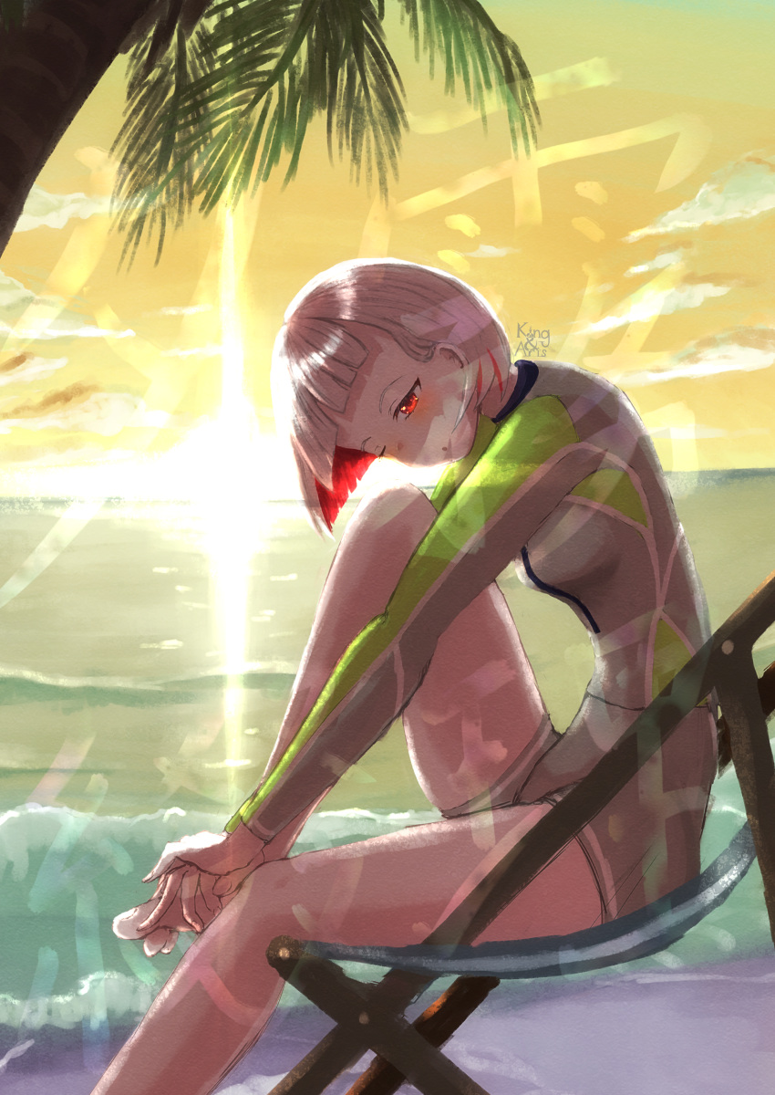 1girl, ;o, absurdres, bob_cut, bodysuit, breasts, colored_inner_hair, commentary_request