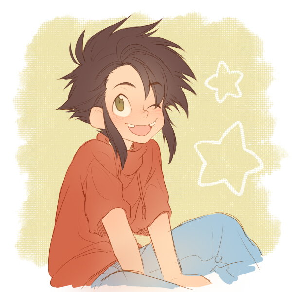 1boy, between_legs, black_hair, blue_pants, disney, drawstring, feet_out_of_frame, hand_between_legs