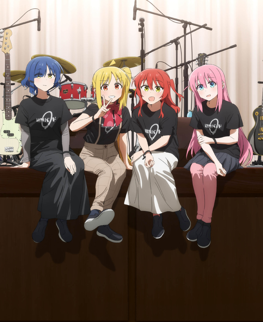 4girls, ahoge, artist_request, bass_guitar, blonde_hair, blue_eyes, blue_hair, bocchi_the_rock!