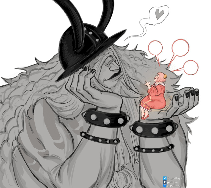 1boy, 1girl, armlet, bandages, bandages_over_eyes, black_nails, bow, carrying