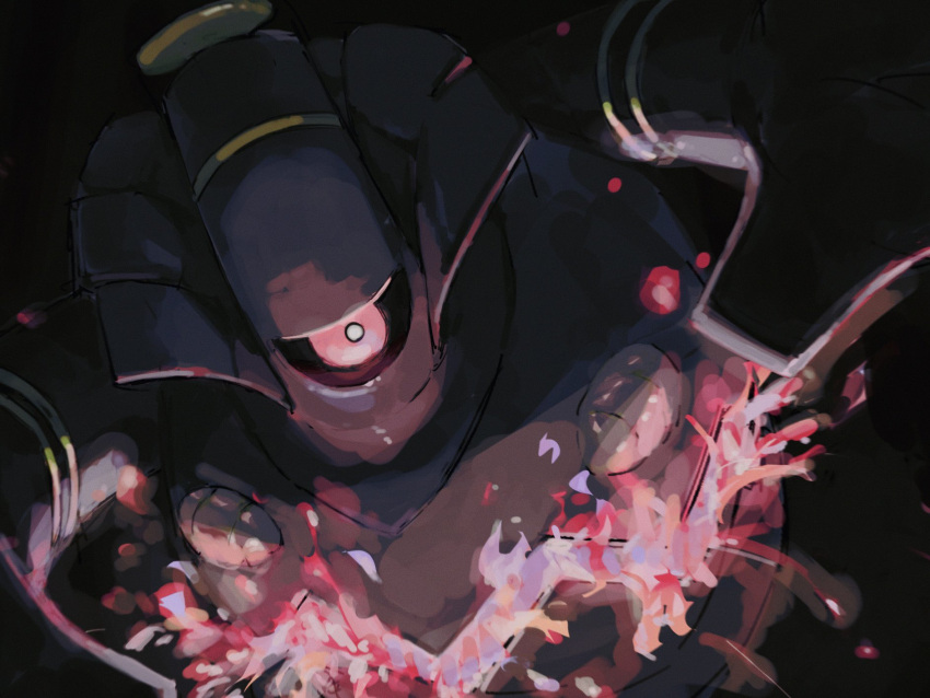 black_sclera, breath_weapon, breathing_fire, bright_pupils, colored_sclera, dusknoir, fire, glowing