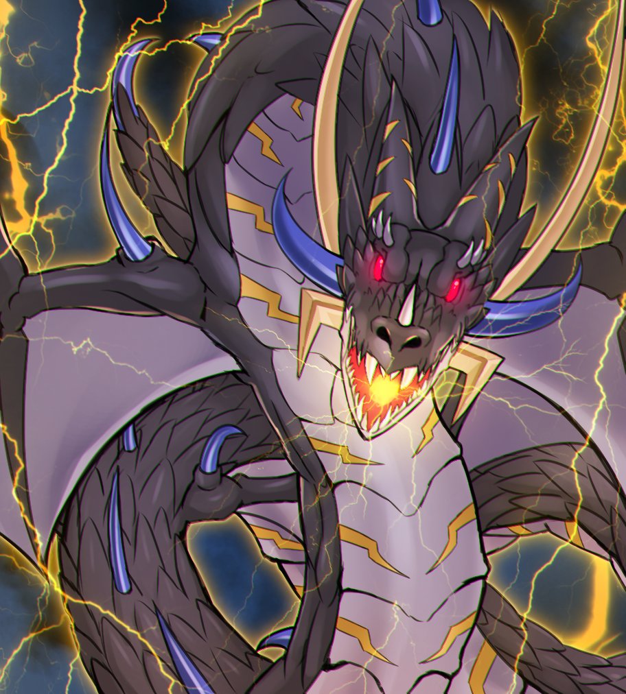 animal_focus, black_scales, black_skin, breath_weapon, colored_skin, dragon, duel_monster, electricity