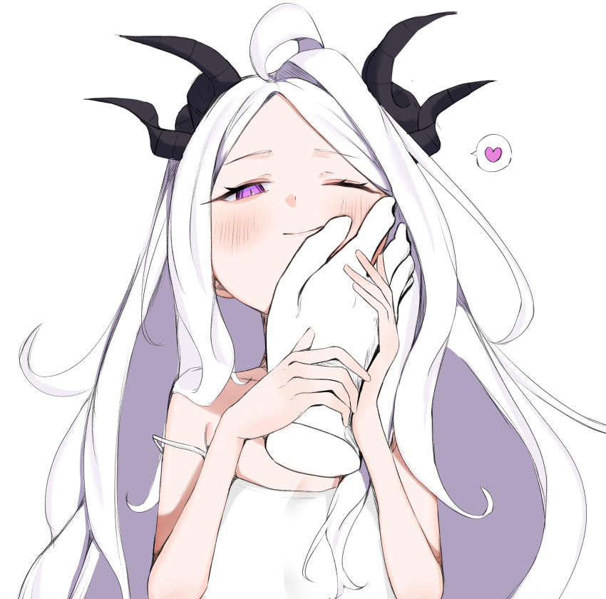 1girl, absurdres, ahoge, blue_archive, blush, closed_mouth, fluffy_hair, hand_on_another's_cheek