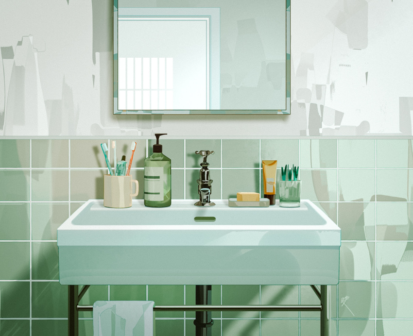 bar_soap, bathroom, commentary, cup, english_commentary, faucet, indoors, interior