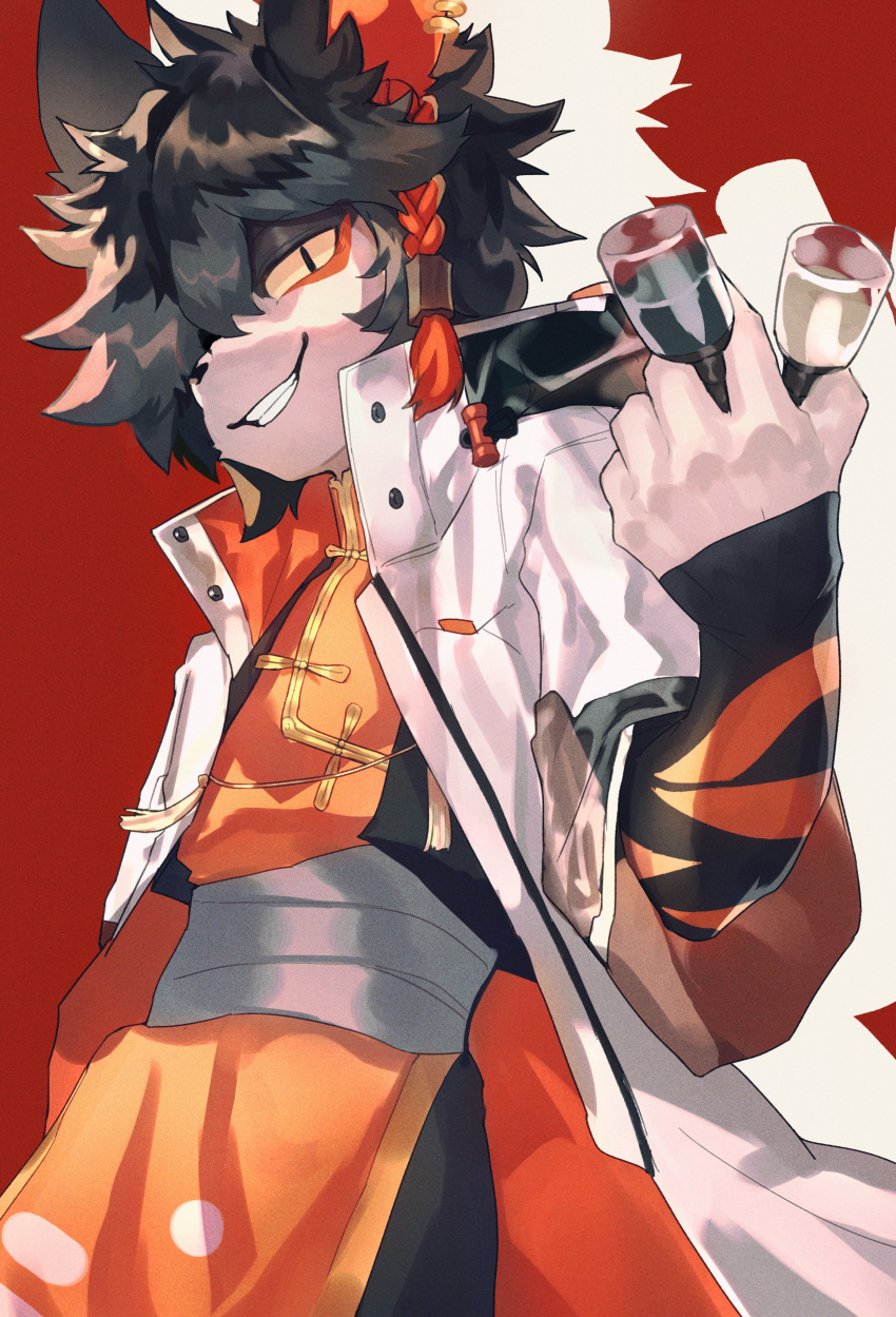 1boy, aak_(arknights), absurdres, arknights, braid, chinese_commentary, colored_sclera, commentary_request